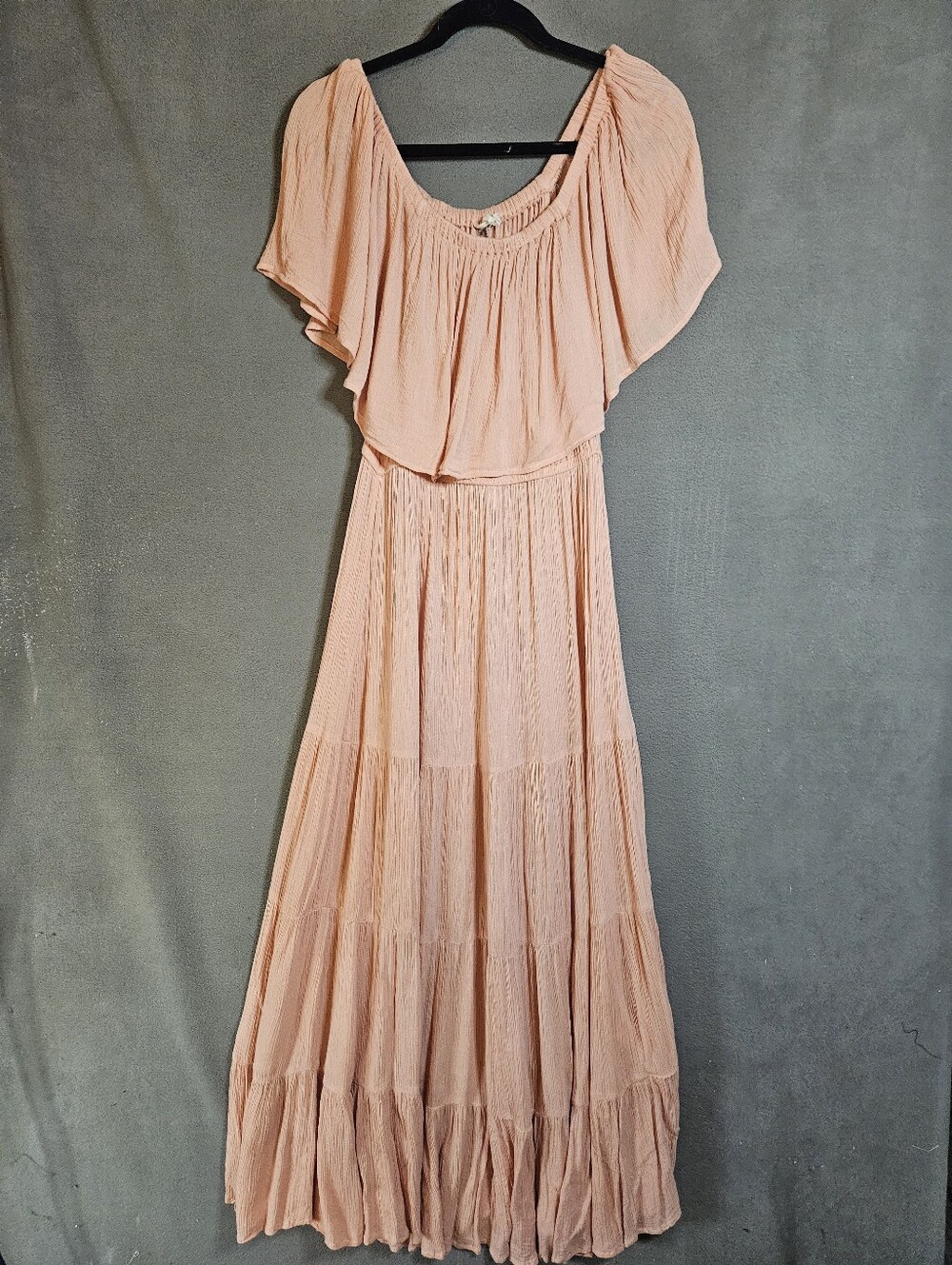 Women's Peach Maxi Tiered Cottagecore Boho Flowy Romantic Coquette Dress Large
